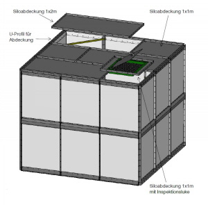 Rechtecklagersilo - Vierecksilo - mit obigen Deckel Rechtecklagersilo - Vierecksilo - mit obigen Deckel